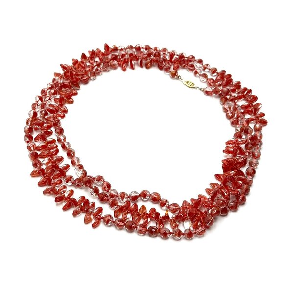 1920s-30s Czech Glass Sautoir Necklace —Bi-Color Red & Crystal Beads — 69" – EUC - Picture 5 of 9